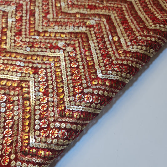 Sabyasachi Net Lehnga Kleiderstoff, Pailletten-Glitzerstoff, 111,8 cm, Designer-Kleiderstoff (Dunkelrot)