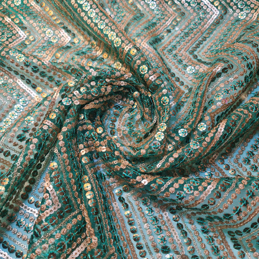 Sabyasachi Net Lehnga Kleiderstoff, Pailletten-Glitzerstoff, 111,8 cm, Designer-Kleiderstoff (Dunkelrot)