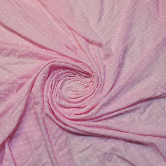Pink Polka Dot 4-Way Power Net Fabric | Soft Stretch Mesh for Dresses & Lingerie Material 58"