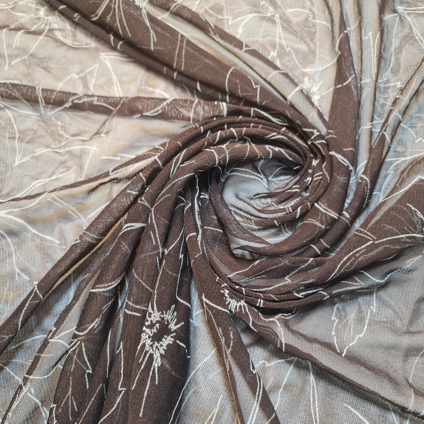 Brown Floral Power Mesh Net Fabric – 4 Way Stretch, Soft Lightweight Mesh for Lingerie, Activewear & Dancewear