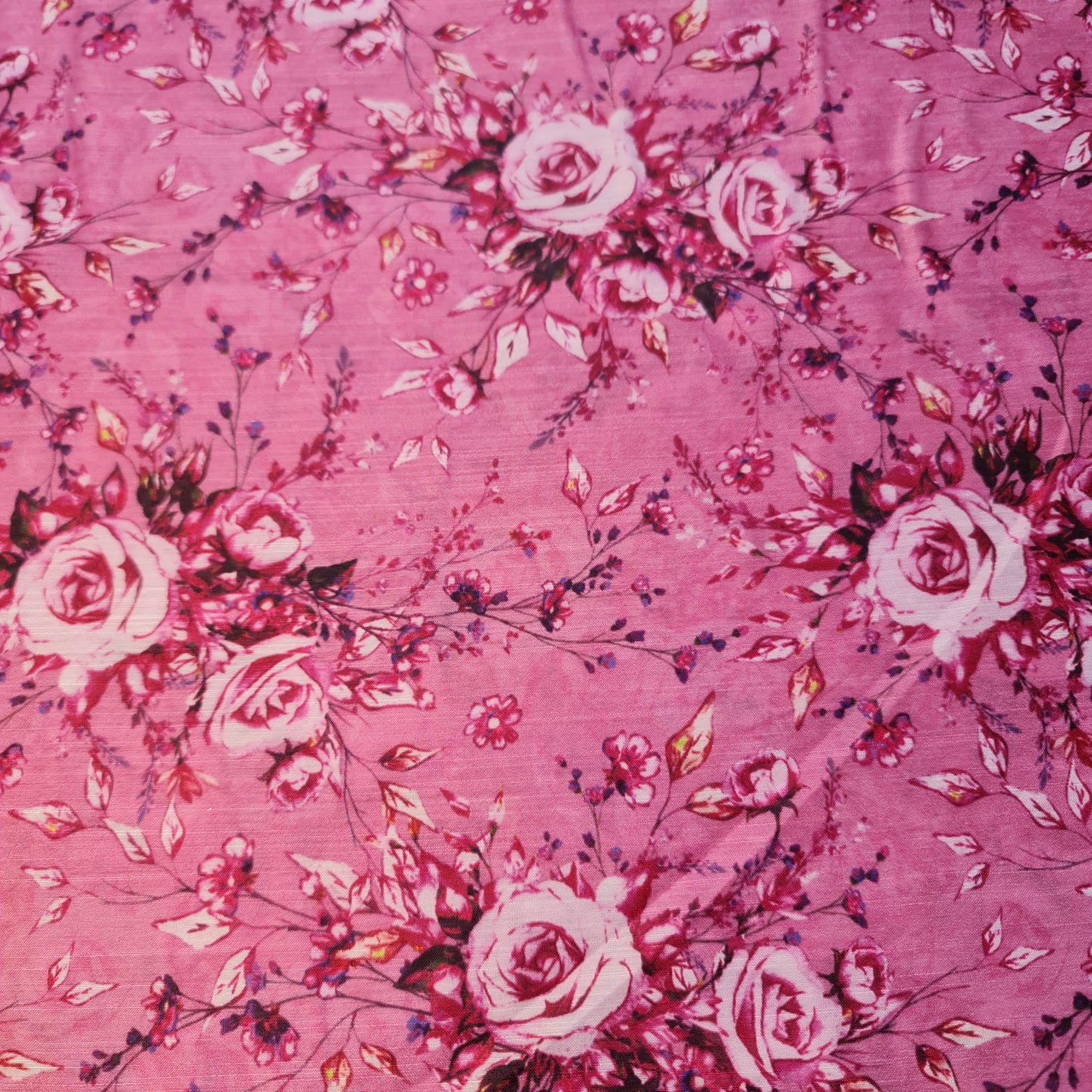 Fuchsia Bloom Floral Print Polycotton Muslin Fabric Dress Drape Craft Material 44" By Meter