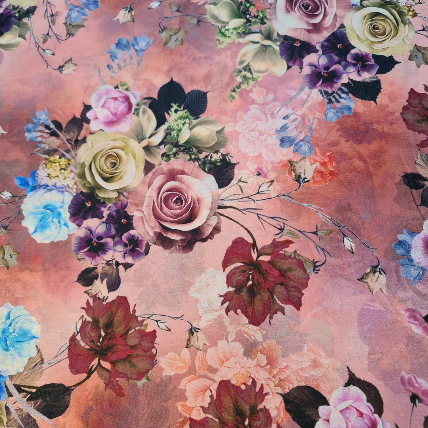 Rosewater Meadow Floral Print Polycotton Muslin Fabric Dress Drape Craft Material 44" By Meter