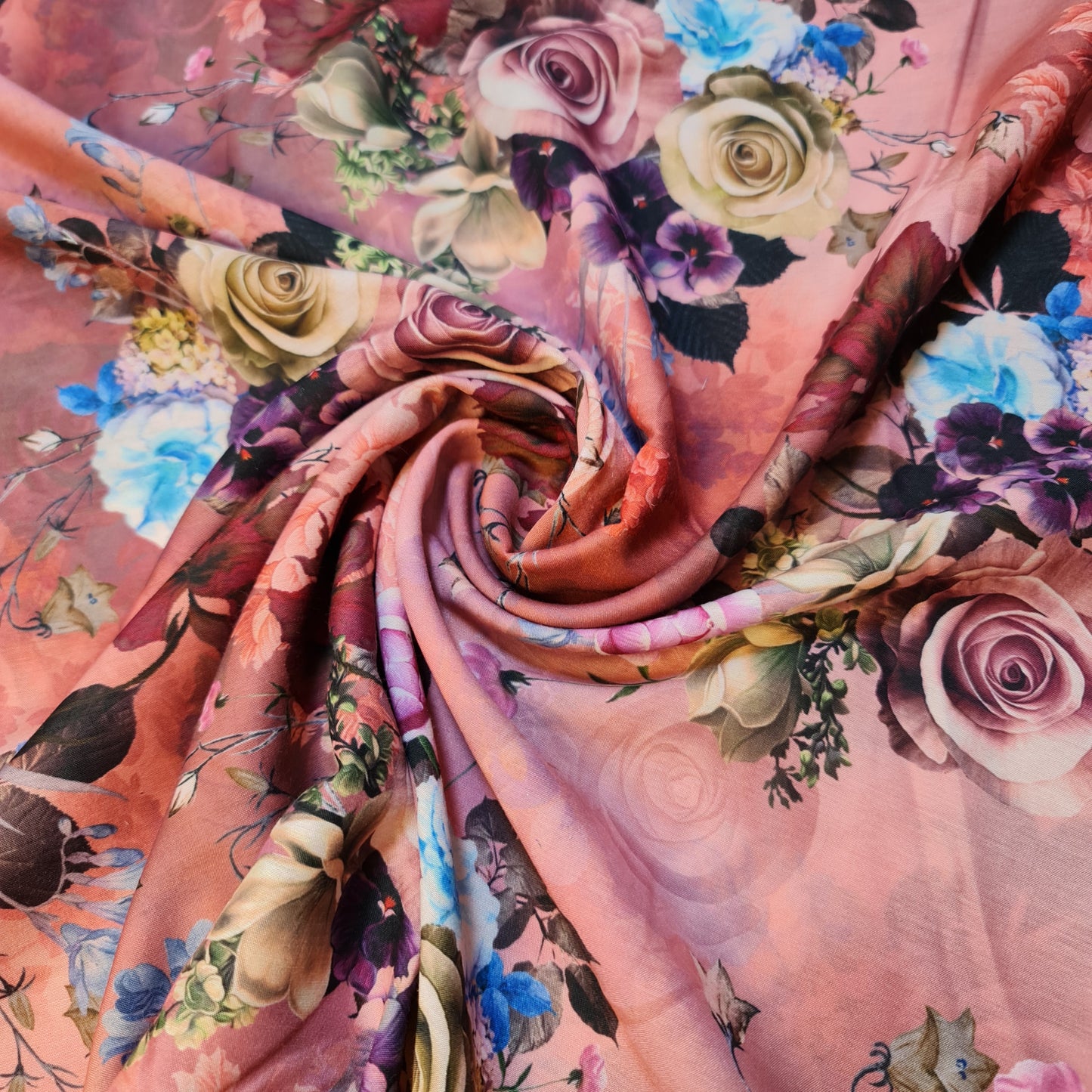 Rosewater Meadow Floral Print Polycotton Muslin Fabric Dress Drape Craft Material 44" By Meter