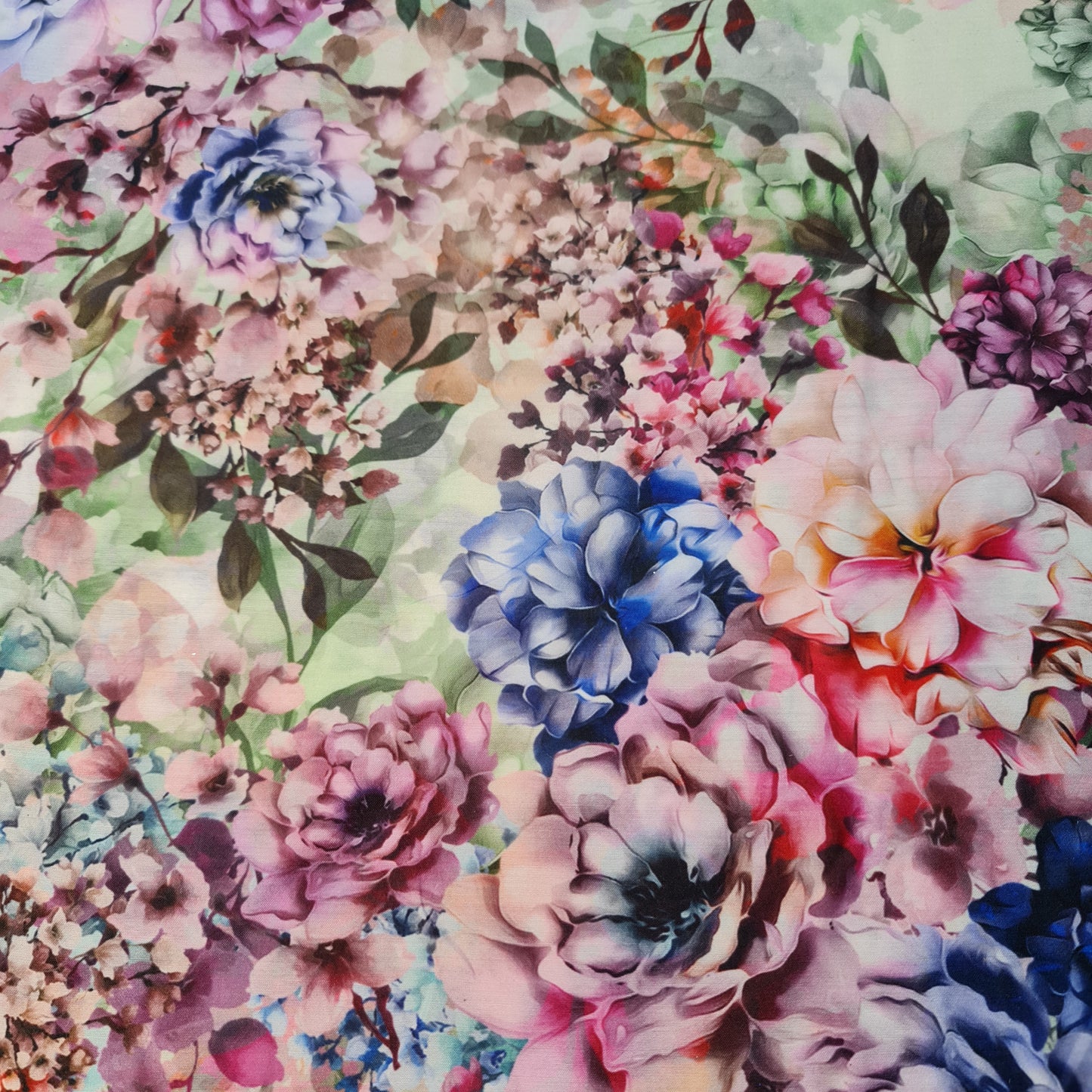 Romantic Peony Floral Print Polycotton Muslin Fabric Dress Drape Craft Material 44" By Meter
