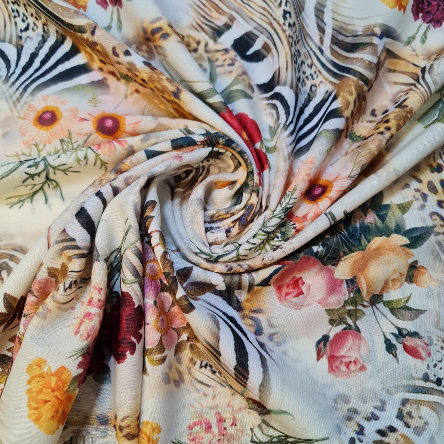Jungle Bloom Poppy Floral Print Polycotton Muslin Fabric Dress Drape Craft Material 44" By Meter