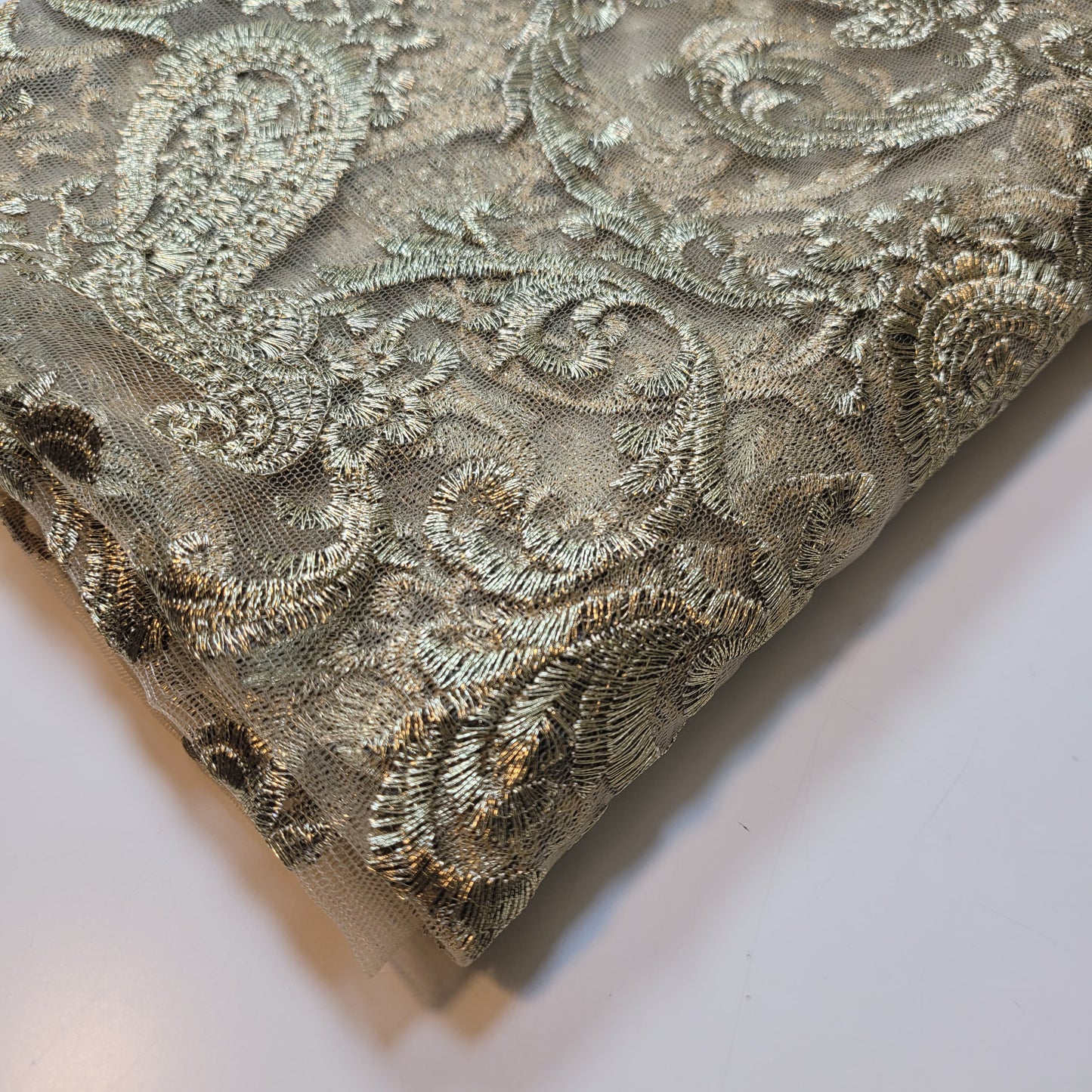 Golden Paisley Embroidery Mesh Net Fabric Dress Craft Drape Material 58" By The Meter