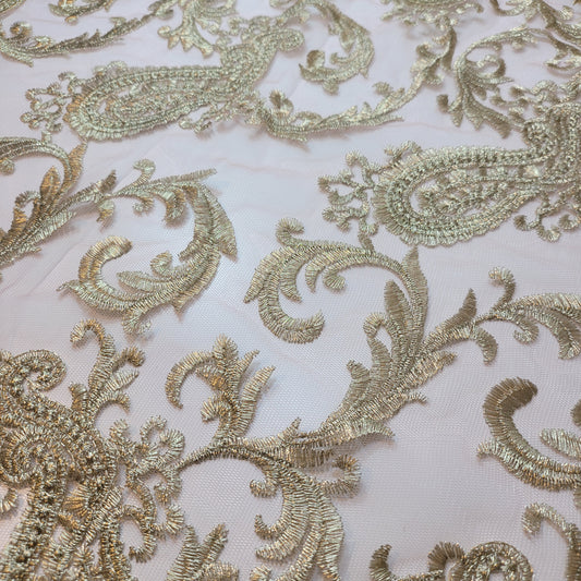 Deep Plum Golden Paisley Stickerei Mesh Netz Stoff Kleid Handwerk Drape Material 58" pro Meter