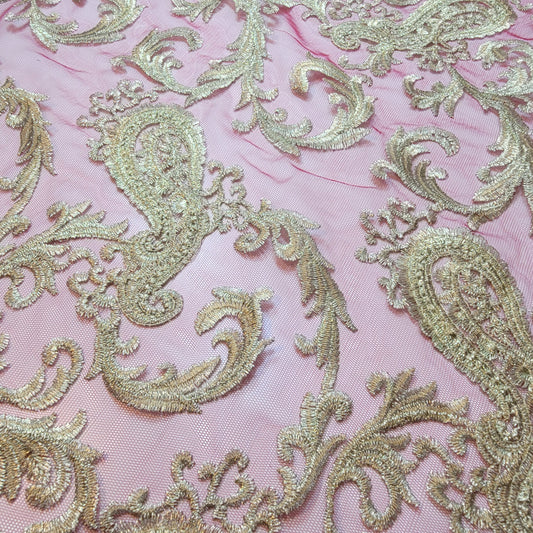 Deep Plum Golden Paisley Stickerei Mesh Netz Stoff Kleid Handwerk Drape Material 58" pro Meter