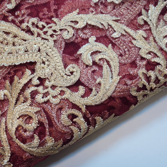 Deep Plum Golden Paisley Embroidery Mesh Net Fabric Dress Craft Drape Material 58" By The Meter