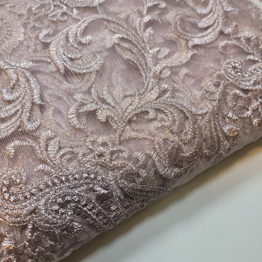 Mauve Paisley Embroidery Mesh Net Fabric Dress Craft Drape Material 58" By The Meter