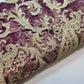 Maroon Golden Paisley Stickerei Mesh Netz Stoff Kleid Handwerk Drape Material 58" pro Meter