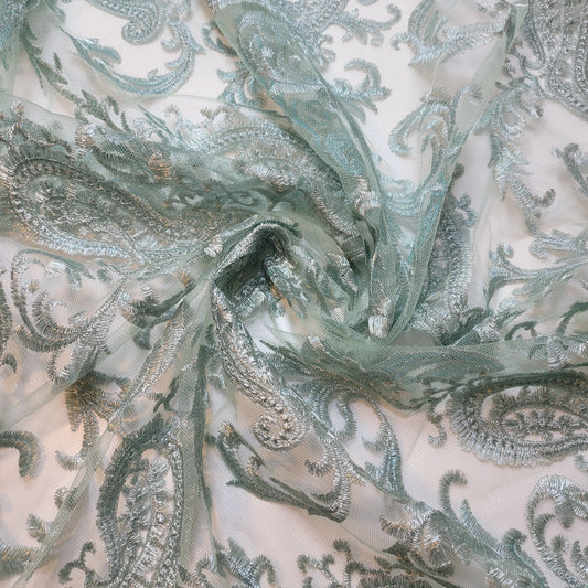 Deep Plum Golden Paisley Stickerei Mesh Netz Stoff Kleid Handwerk Drape Material 58" pro Meter