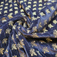 Navy Blue Gold Foil Emblem 3 Crown Triple Velvet Fabric Dress Craft Décor Material 44" By The Meter