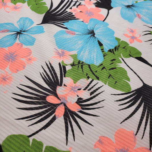 Tropical Floral Print White 100% Cotton Material Dress Craft Costume Fabric 58" By Meter