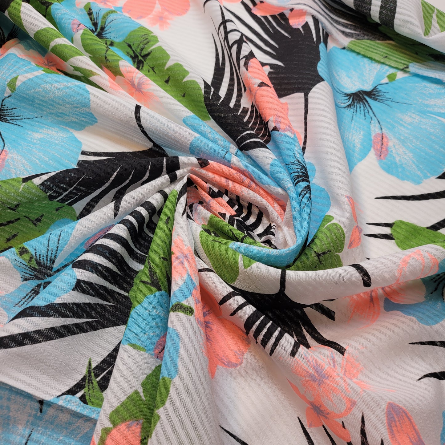Tropical Floral Print White 100% Cotton Material Dress Craft Costume Fabric 58" By Meter