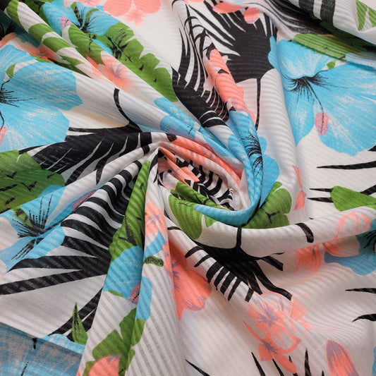 Tropical Floral Print White 100% Cotton Material Dress Craft Costume Fabric 58" By Meter