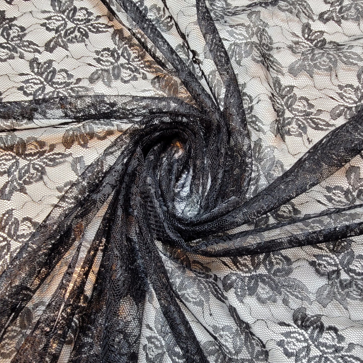 Black Budget Floral Lace Fabric Designer Dress Craft Material 44" By Meter