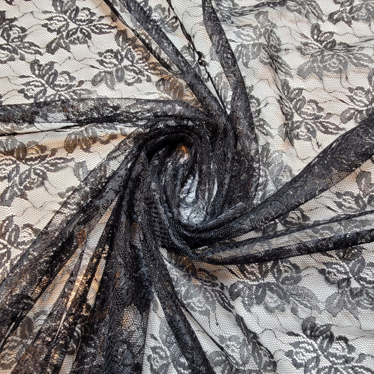 Black Budget Floral Lace Fabric Designer Dress Craft Material 44" By Meter