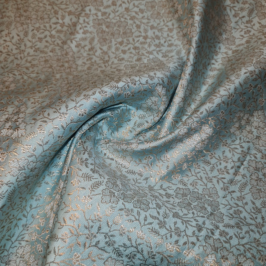 Indischer Brokatstoff mit Ornament-Blumenmuster, Pastellfarben, Goldmetallic-Druck, 111,8 cm