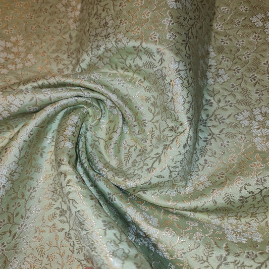 Indischer Brokatstoff mit Ornament-Blumenmuster, Pastellfarben, Goldmetallic-Druck, 111,8 cm