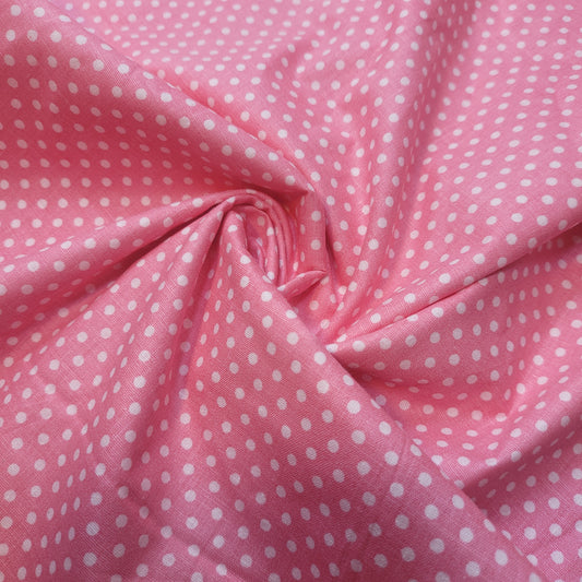 Pink Pea Pin Spot Polka 100% Cotton Lawn Fabric Craft Quilting Patchwork Material Meter 44"