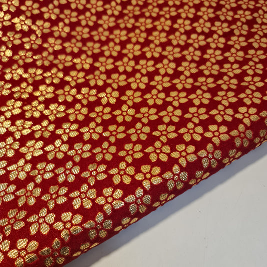 Deep Red Gold Glitter Foil Lame Material Emboss Velvet Floral Flock Décor Craft Dress Fabric 44" By Meter