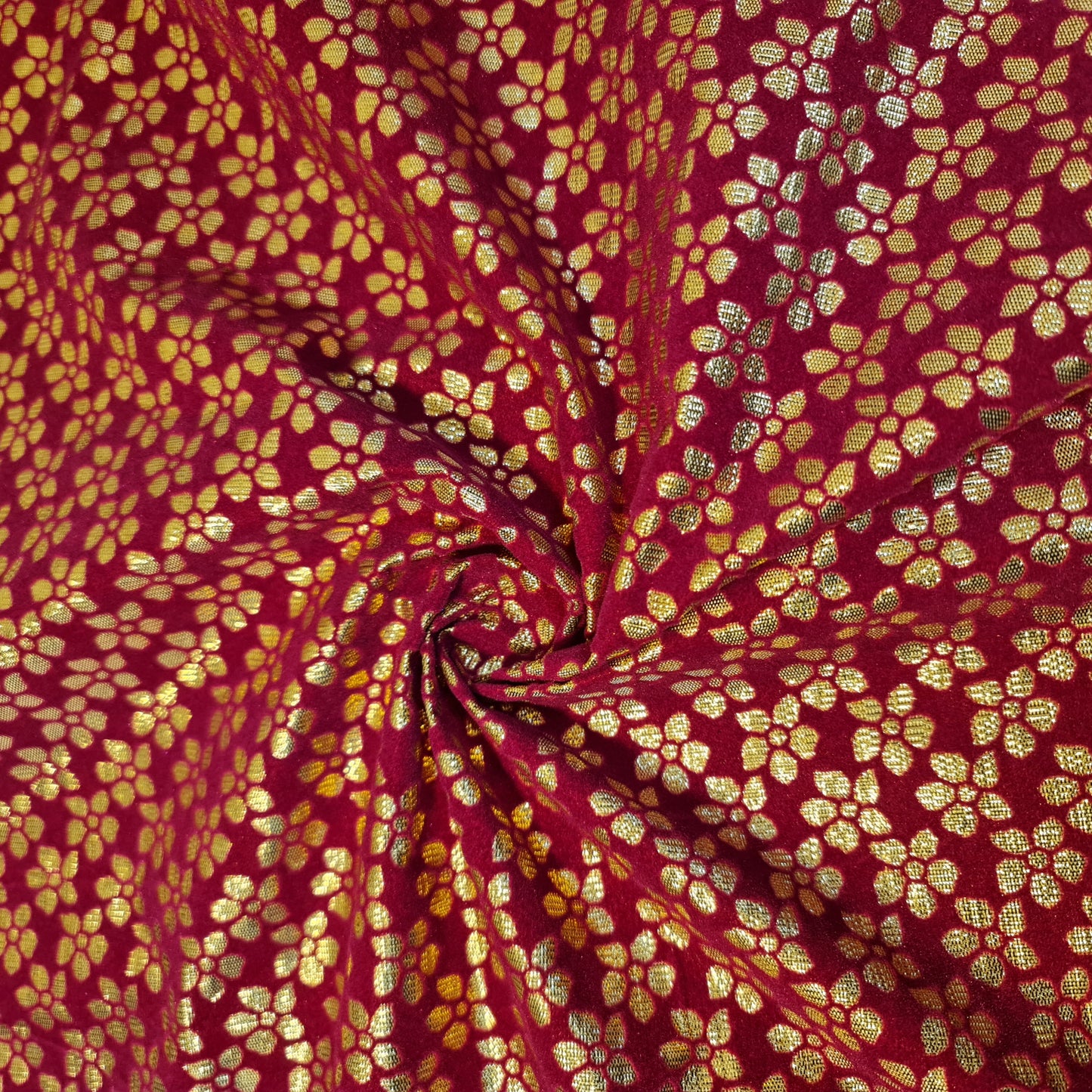Deep Red Gold Glitter Foil Lame Material Emboss Velvet Floral Flock Décor Craft Dress Fabric 44" By Meter