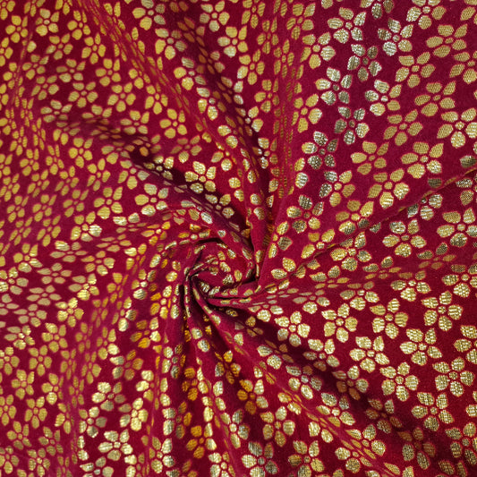 Deep Red Gold Glitter Foil Lame Material Emboss Velvet Floral Flock Décor Craft Dress Fabric 44" By Meter