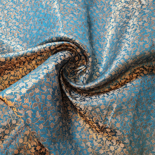 Brokatstoff mit blumigem Blattgold-Druck und floralem Jacquard-Druck, indischer Banarasi-Stoff, 111,8 cm (Magenta).