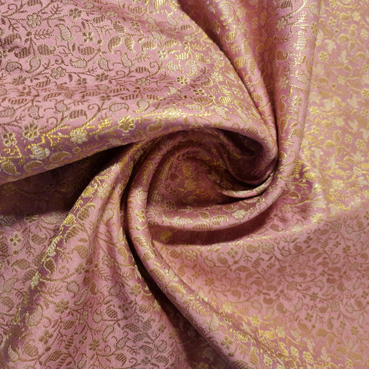 Brokatstoff mit blumigem Blattgold-Druck und floralem Jacquard-Druck, indischer Banarasi-Stoff, 111,8 cm (Magenta).
