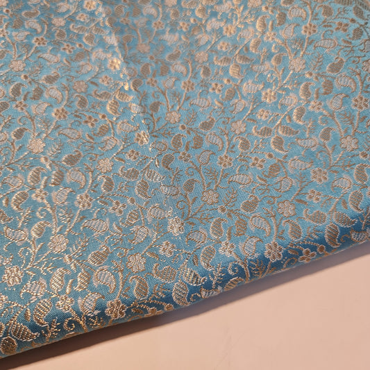 Turquoise Paisley Floral Gold Metallic Brocade Material Jacquard Craft Dress Fabric 44" By The Meter