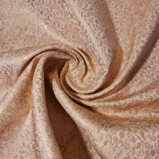 Brokatstoff mit blumigem Blattgold-Druck und floralem Jacquard-Druck, indischer Banarasi-Stoff, 111,8 cm (Magenta).