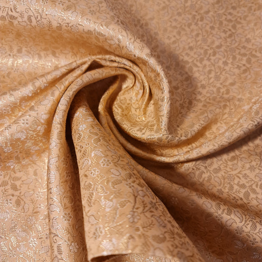 Brokatstoff mit blumigem Blattgold-Druck und floralem Jacquard-Druck, indischer Banarasi-Stoff, 111,8 cm (Magenta).