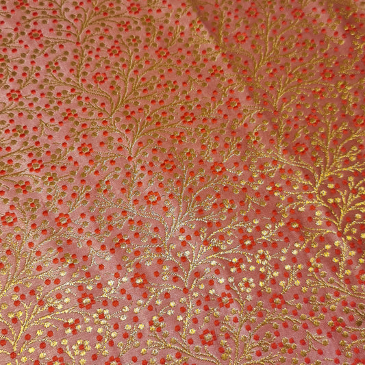 Pink Ditsy Floral Brocade Material Jacquard Indian Banarasi Dress Craft Costume Curtain Fabric 44" By The Meter