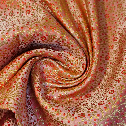 Pink Ditsy Floral Brocade Material Jacquard Indian Banarasi Dress Craft Costume Curtain Fabric 44" By The Meter