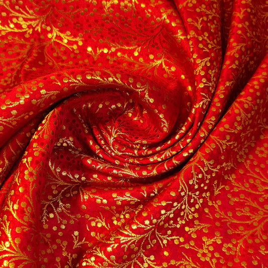 Red Ditsy Floral Brocade Material Jacquard Indian Banarasi Dress Craft Costume Curtain Fabric 44" By The Meter