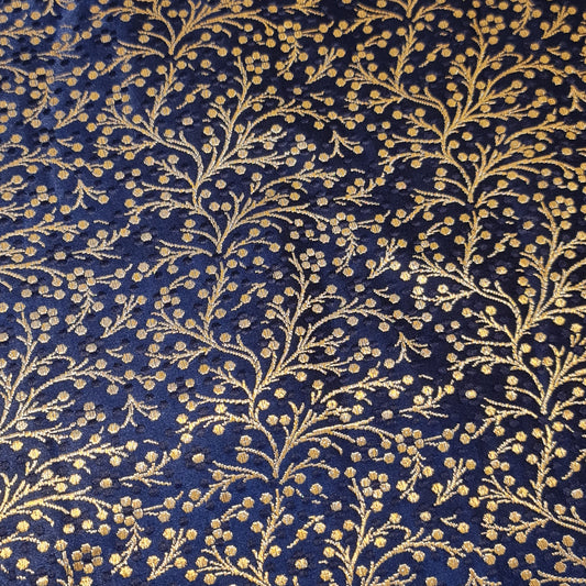 Navy Blue Ditsy Floral Brocade Material Jacquard Indian Banarasi Dress Craft Costume Curtain Fabric 44" By The Meter