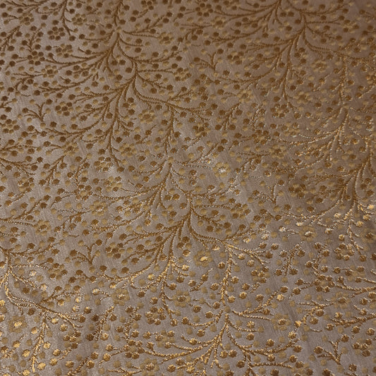Gold Ditsy Floral Brocade Material Jacquard Indian Banarasi Dress Craft Costume Curtain Fabric 44" By The Meter