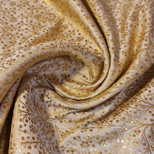 Gold Ditsy Floral Brocade Material Jacquard Indian Banarasi Dress Craft Costume Curtain Fabric 44" By The Meter