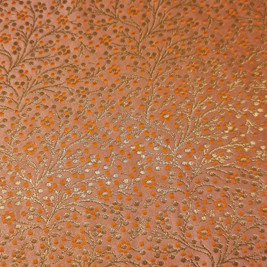 Peach Ditsy Floral Brocade Material Jacquard Indian Banarasi Dress Craft Costume Curtain Fabric 44" By The Meter