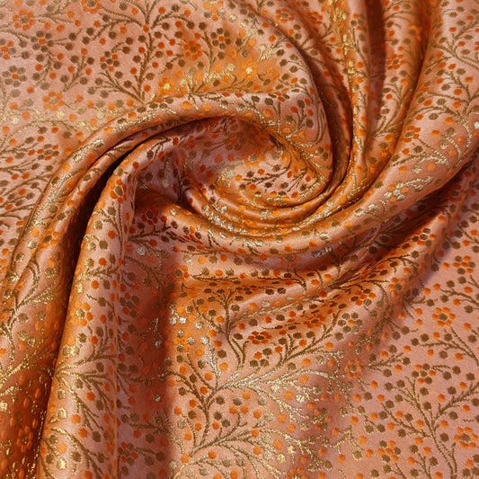 Peach Ditsy Floral Brocade Material Jacquard Indian Banarasi Dress Craft Costume Curtain Fabric 44" By The Meter
