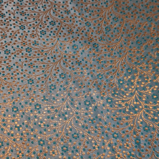 Sky Ditsy Floral Brocade Material Jacquard Indian Banarasi Dress Craft Costume Curtain Fabric 44" By The Meter