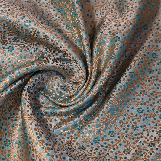Sky Ditsy Floral Brocade Material Jacquard Indian Banarasi Dress Craft Costume Curtain Fabric 44" By The Meter