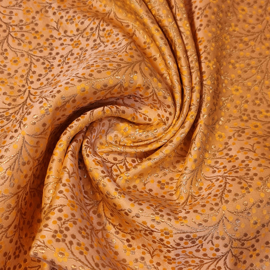 Yellow Ditsy Floral Brocade Material Jacquard Indian Banarasi Dress Craft Costume Curtain Fabric 44" By The Meter