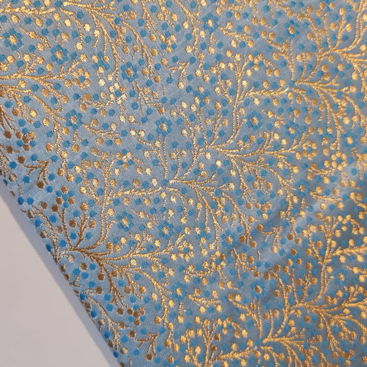 Ice Blue Ditsy Floral Brocade Material Jacquard Indian Banarasi Dress Craft Costume Curtain Fabric 44" By The Meter