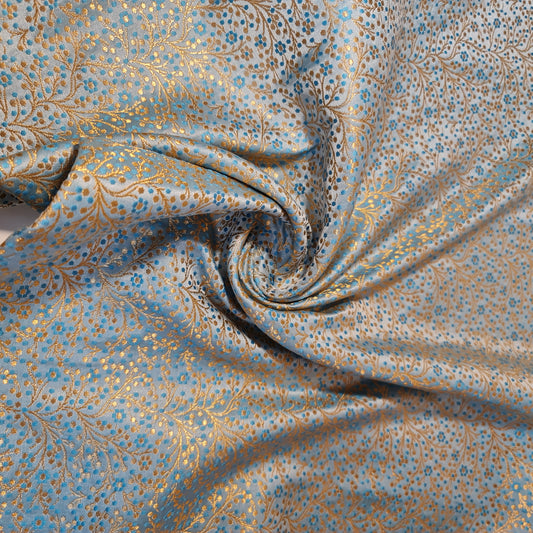 Ice Blue Ditsy Floral Brocade Material Jacquard Indian Banarasi Dress Craft Costume Curtain Fabric 44" By The Meter
