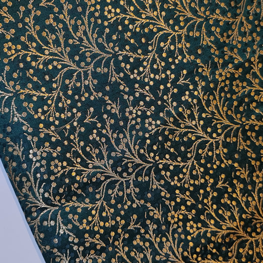 Bottle Green Ditsy Floral Brocade Material Jacquard Indian Banarasi Dress Craft Costume Curtain Fabric 44" By The Meter