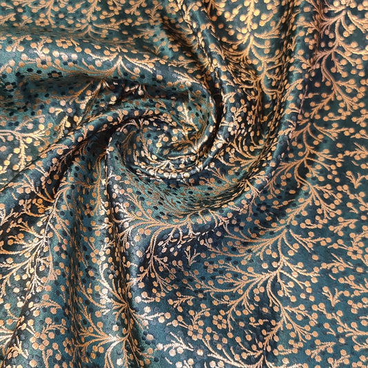 Bottle Green Ditsy Floral Brocade Material Jacquard Indian Banarasi Dress Craft Costume Curtain Fabric 44" By The Meter