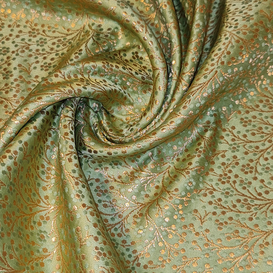 Mint Green Ditsy Floral Brocade Material Jacquard Indian Banarasi Dress Craft Costume Curtain Fabric 44" By The Meter