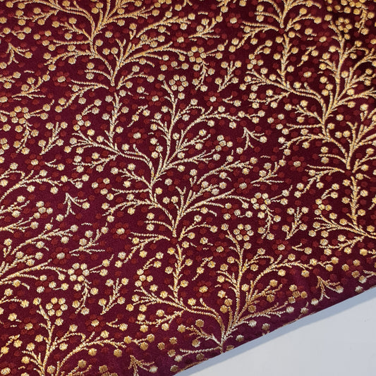Burgandy Ditsy Floral Brocade Material Jacquard Indian Banarasi Dress Craft Costume Curtain Fabric 44" By The Meter